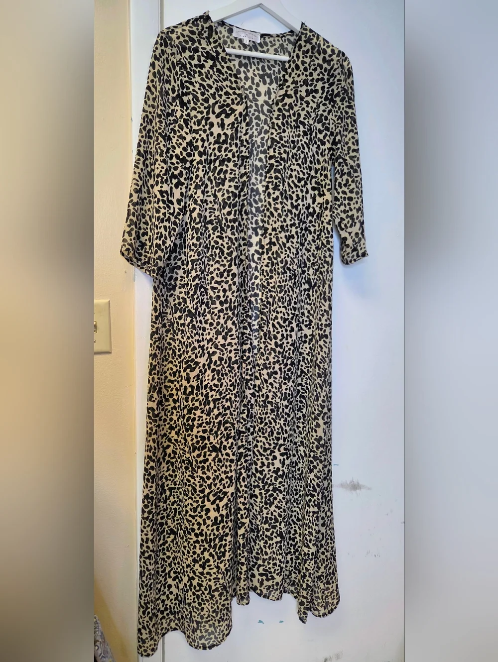 Caitlin M. Covington x Pink Lily Leopard Print Maxi Duster Kimono Size S - Picture 4 of 14